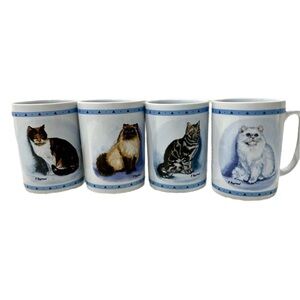 Papel R. Maystead cats coffee mug.Himalayan. Calico.Silver tabby and Persian cat